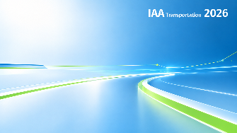 
Schriftzug IAA Transportation 2026 mit stilisierten Fahrspuren in Blau und Grün