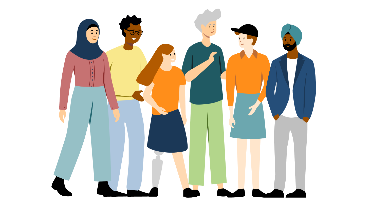 
Illustration einer vielfältigen Gruppe von Menschen, die zusammenstehen