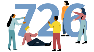 
Illustration mit diversen Menschen, die die Zahl 726 aufstellen